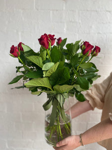 Red roses in beautiful vase